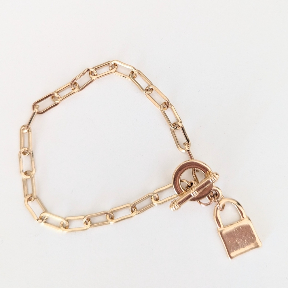 Vintage Gold Padlock Toggle Bar Bracelet